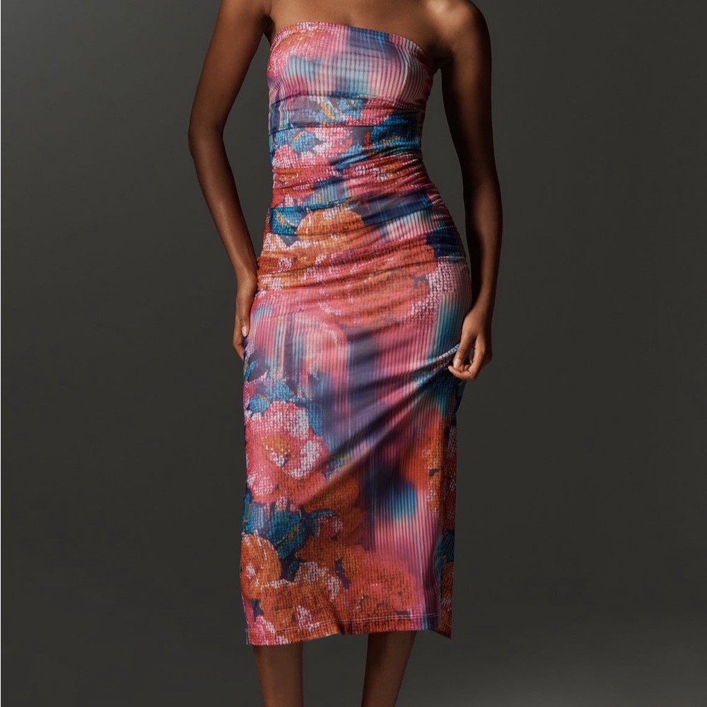 Anthropologie Strapless Floral Dress - Pink and Blue size extra small NWT - Picture 8 of 8